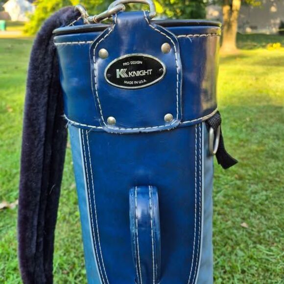 Vintage Knight 14-Way Golf Bag & Strap, Canvas w/ Leather Trim - Navy Blue - Picture 3 of 10
